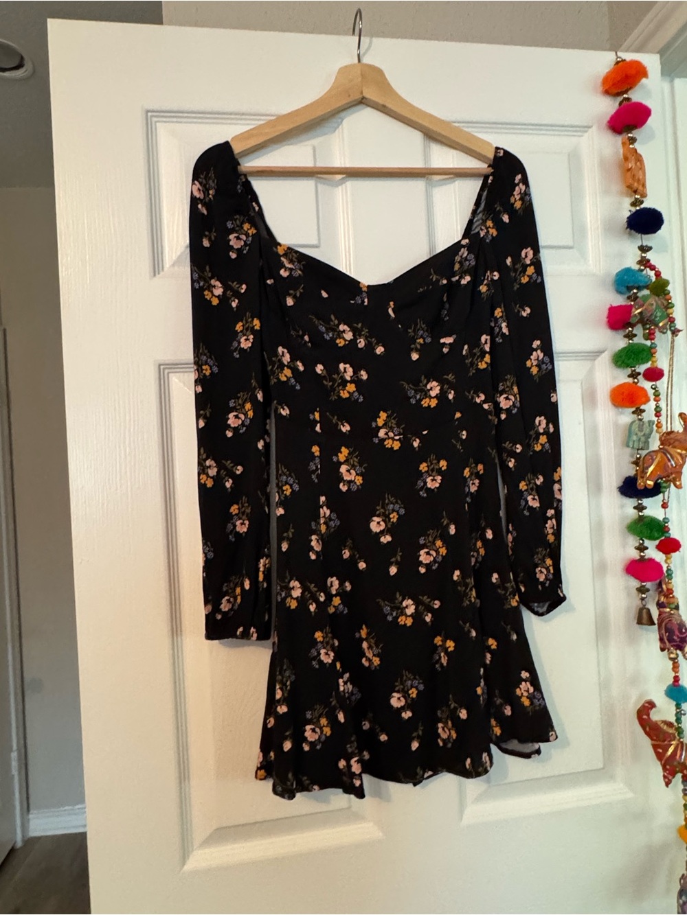 reformation floral black mini dress size 2